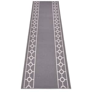 Chain Border Design Cut to Size Gray Color 26 '' Width x Your Choice Length Custom Size Slip Resistant Stair Runner Rug