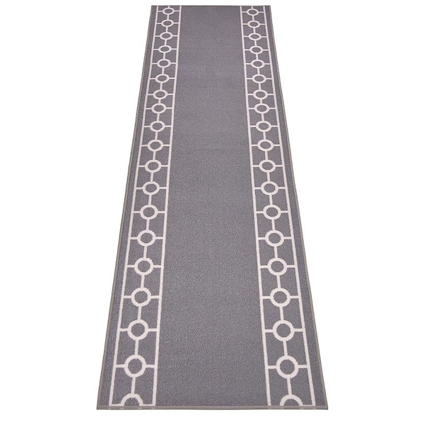 Unbranded Chain Border Design Cut to Size Gray Color 31 .5" Width x Your Choice Length Custom Size Slip Resistant Stair Runner Rug