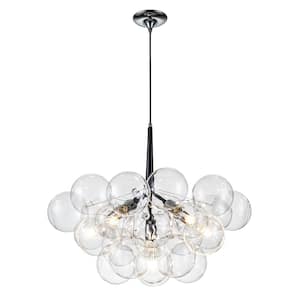 6-Light Black Modern Unique Glass Bubble Chandelier with Bulbs Included