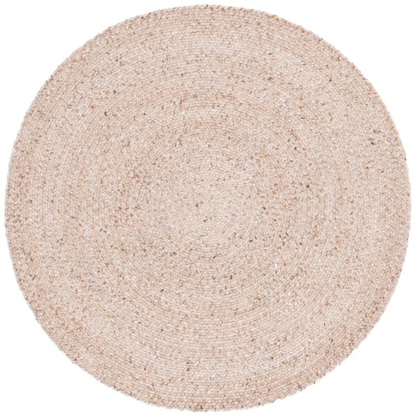 Braided 3 ft. x 3 ft. Tan Solid Color Distressed Round Area Rug