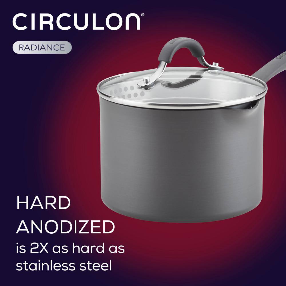 Radiance Gray 3 Quart Hard-Anodized Aluminum Nonstick Saucepan with Pour Spout