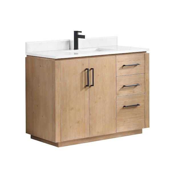 San 42 in.W x 22 in.D x 33.8 in.H Single Sink Bath Vanity in Fir Wood Brown with White Composite Stone Top