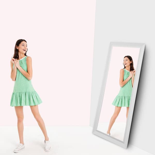 HOMESTOCK 32 in. W x 66 in. H White Mid-Century Framed Bevel Leaner Full Length Floor Mirror XL Wall Mirror Large Rectangle Mirror