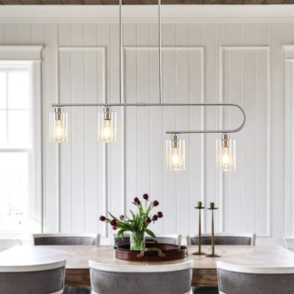 4 Light Nickel Kitchen Island Linear Glass Shade Chandelier for Living Bedroom Room with No Bulbs Included price history on PriceWatchPro