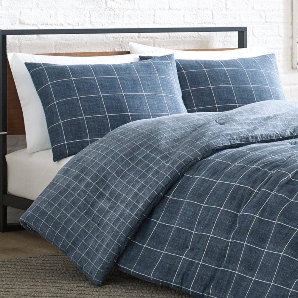 Full Blue Cotton Reversible Comforter Set with Shams