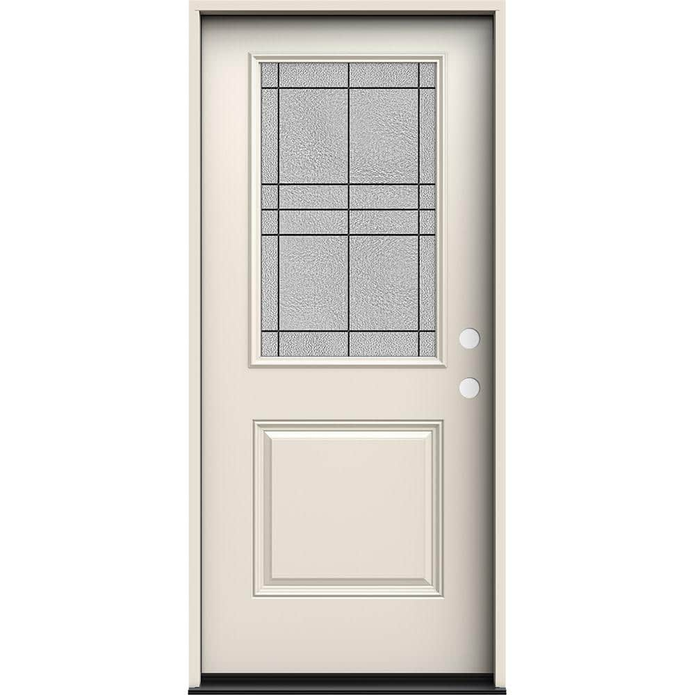 Jeld Wen 36 In X 80 In Left Handinswing 12 Lite Dilworth Decorative Glass Primed Steel