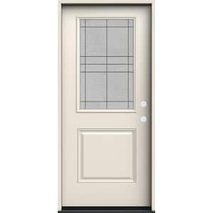 36 in. x 80 in. Left-Hand/Inswing 1/2 Lite Dilworth Decorative Glass Primed Steel Prehung Front Door