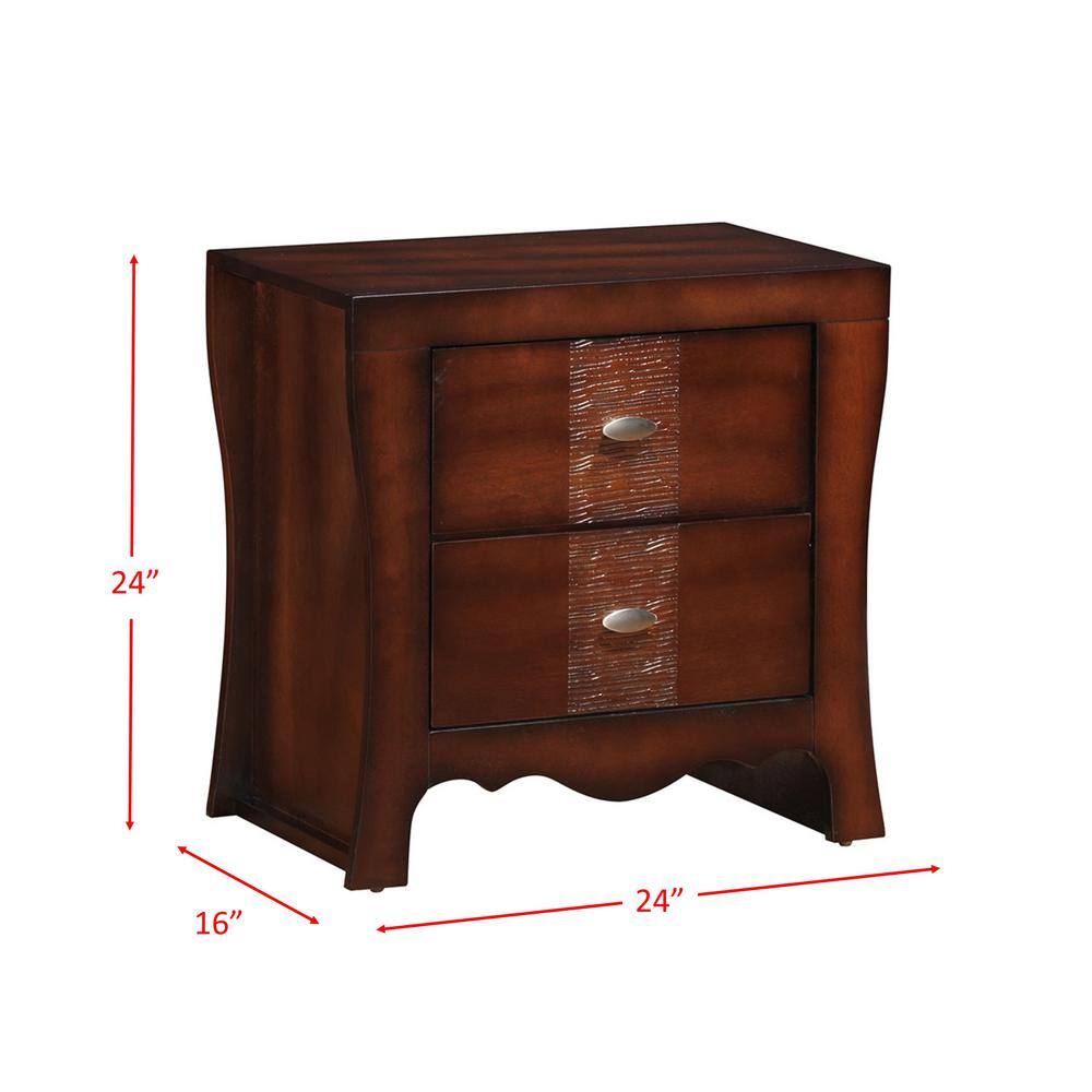 Espresso Brown 2-Drawer Transitional Nightstand with Nickel Hardware