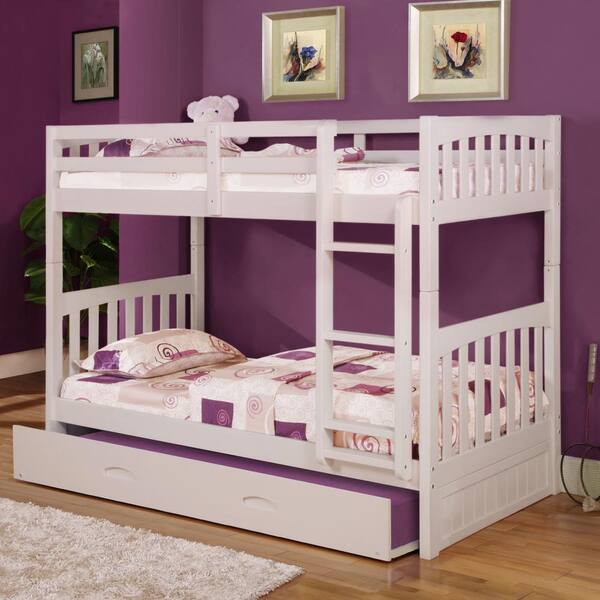 American Furniture Classics White Twin over Twin Solid Pine Bunkbed with Pull Out Twin Trundle