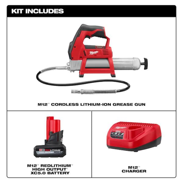 M12 12V Lithium-Ion Cordless Grease Gun with HIGH OUTPUT XC5. 0 Starter Kit