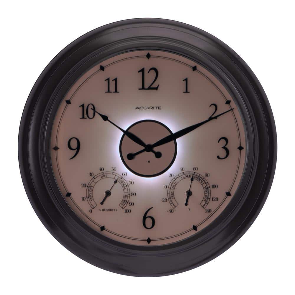 24-Inch Black Illuminated Outdoor Clock with Temperature and Humidity Sensor