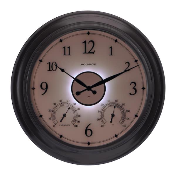 24-inch Pewter Outdoor Clock with Thermometer and Humidity-Fahrenheit