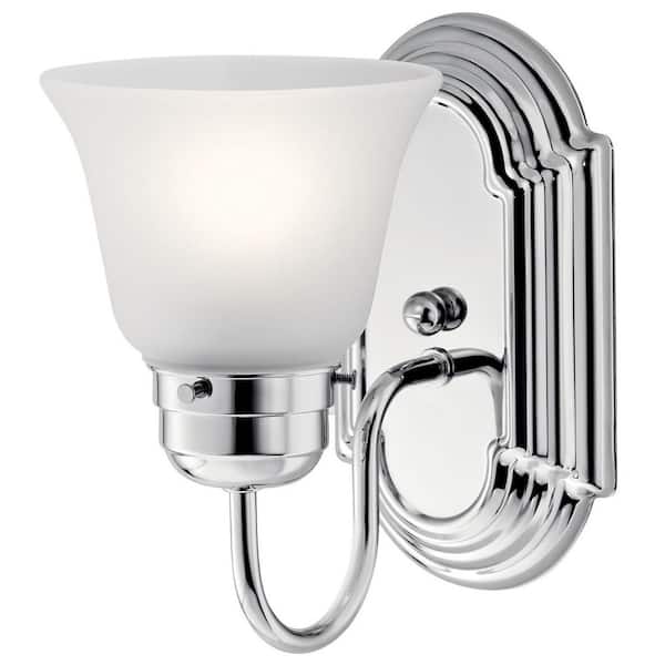 Details about   Kichler 1-Light Chrome Dimmable Vanity Wall Sconce Light w Etched Glass Shade 