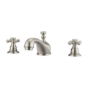 Marsala 8 in. Widespread 2-Handle Metal Cross with Porcelain Buttons Bathroom Faucet in Brushed Nickel