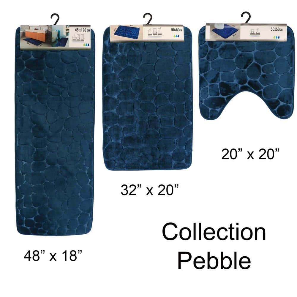 Navy Blue Memory Foam Cobble Stone Bath Mat