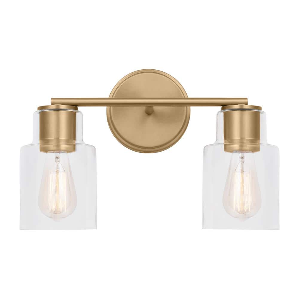 Satin Brass 2-Light Wall Sconce with Clear Glass Shades