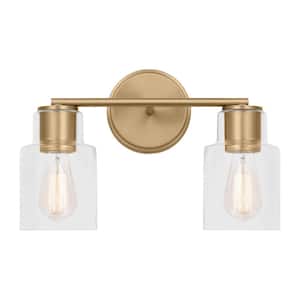 Sayward 14.125 in. W x 9.625 in. H 2-Light Satin Brass Bathroom Vanity Light with Clear Glass Shades
