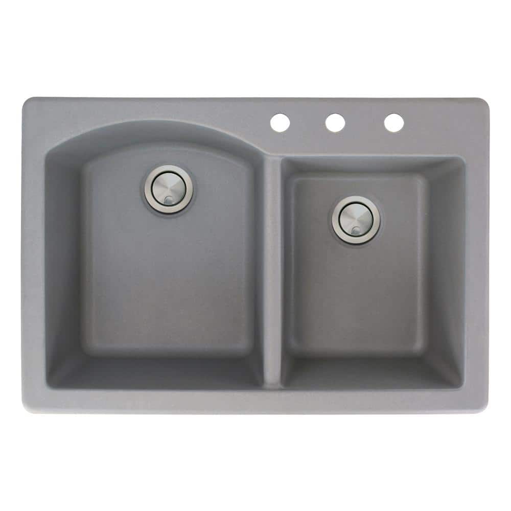 Transolid Aversa Drop-in Granite 33 in. 3-Hole 1-3/4 D-Shape Double Bowl Kitchen Sink in Grey -  553-0068