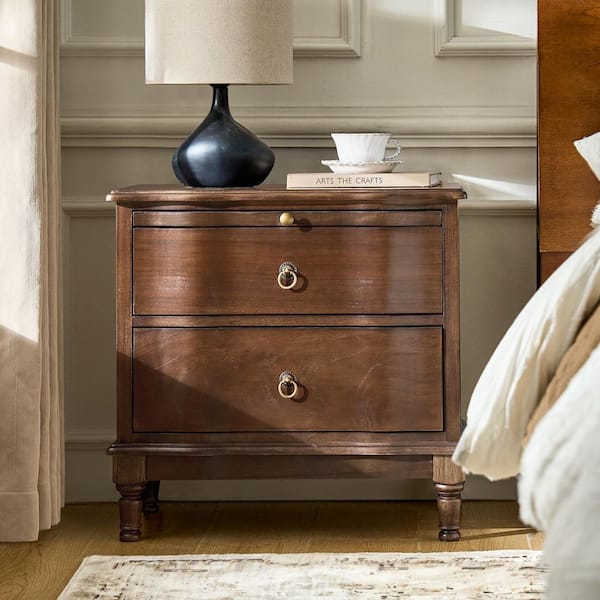 Di Walnut 2-Drawer 26 in. W Nightstand with Built-in Power Outlet