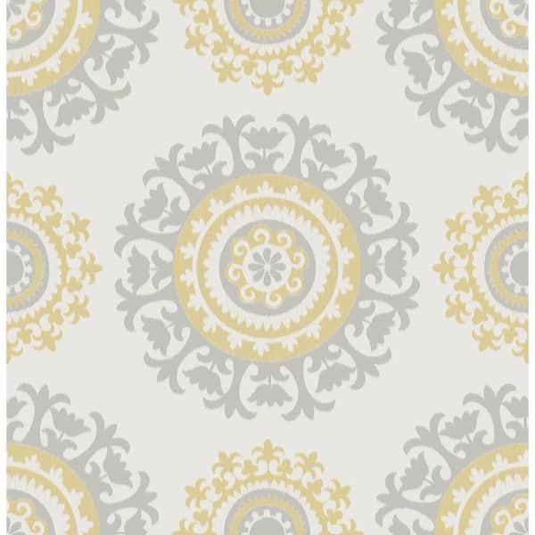 NuWallpaper Grey And Yellow Suzani Vinyl Peel & Stick Wallpaper Roll (Covers 30.75 Sq. Ft.)