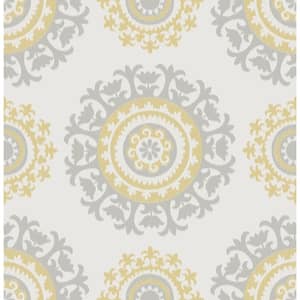 Grey and Yellow Suzani Multi-Color Wallpaper Sample