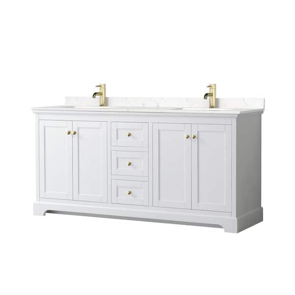 Wyndham Collection Avery 72 in. W x 22 in. D x 35 in. H Double Sink Bath Vanity in White with Light-Vein Carrara Cultured Marble Top