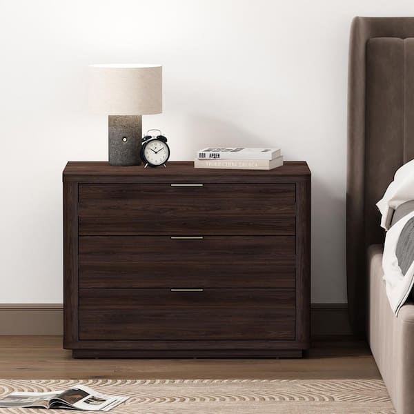 Evelyn Modern Brown 3-Full Extension Drawer 32 in. W Nightstand