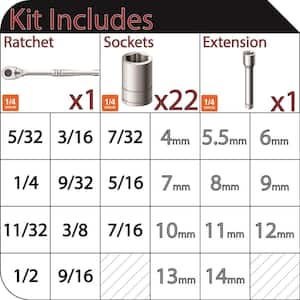 1/4 in. Drive Ratchet SAE/Metric Standard Socket Set (24-Piece)