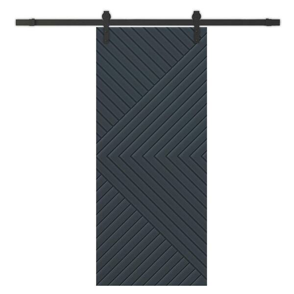 CALHOME Chevron Arrow 32 in. x 84 in. Fully Assembled Charcoal Gray Painted MDF Modern Sliding Barn Door with Hardware Kit