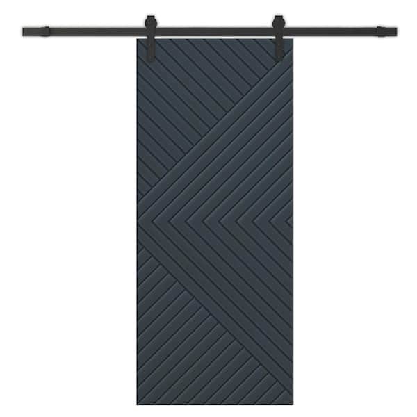 CALHOME Chevron Arrow 38 in. x 80 in. Fully Assembled Charcoal Gray Painted MDF Modern Sliding Barn Door with Hardware Kit