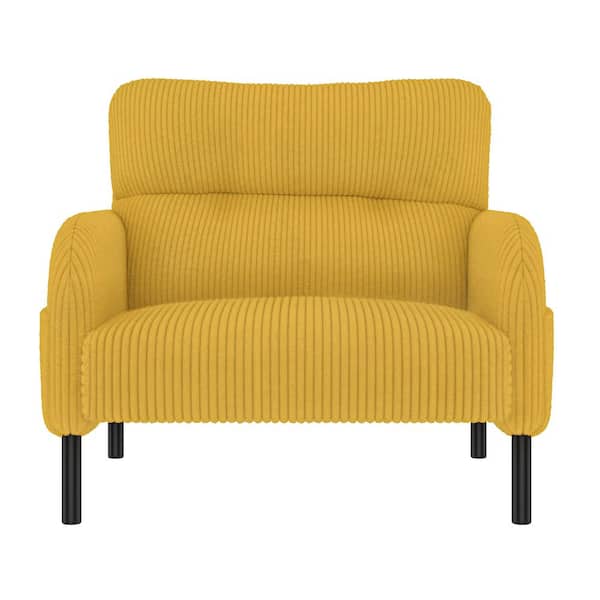 Modern Yellow Corduroy Fabric Single Person Wide Seat Arm Chair with Double Side Pockets Design