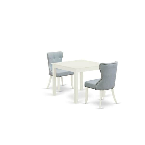 East West Furniture 3-Piece Linen White Finish Solid Wood Top Dining Table Set