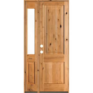 44 in. x 96 in. Rustic knotty alder 2-Panel Sidelite Right-Hand/Inswing Clear Glass Clear Stain Wood Prehung Front Door