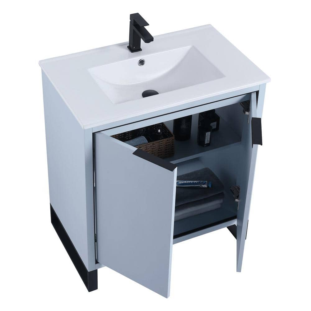 Pastel Blue Single Bathroom Vanity with White Ceramic Sink