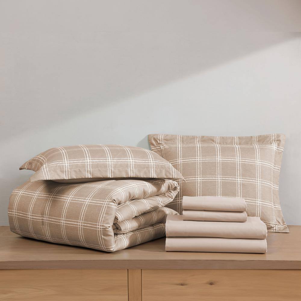 Taupe Queen Reversible Microfiber Bed-In-A-Bag Set