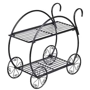 25 in. H Black Heavy-Duty Metal Flower Cart Plant Stand