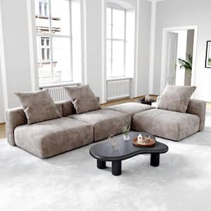 118 in. Square Arm Free Combination 4-Piece L Shaped Corduroy Polyester Modern Sectional Sofa with Ottoman in. Brown