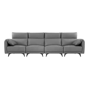 122.83 in. Faux Leather, 4-Seater Sofa Couch with Headrests, Small Sectional Sofa Set for Living Room in Gray