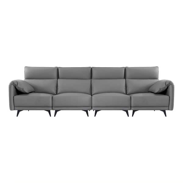 MAYKOOSH 122.83 in. Faux Leather 4-Seater Sofa Couch with Headrests Small Sectional Living Room Sofa Set in Gray