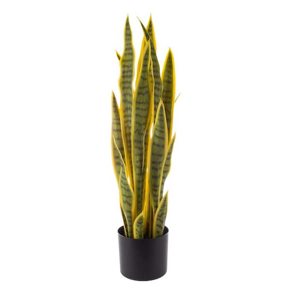 Pure Garden 29.5 in. Artificial Sansevieria - Potted Faux Snake Floor Plant with Natural Looking Greenery