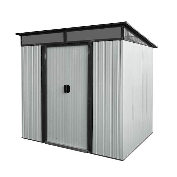 6 ft. x 5 ft. Outdoor Metal Storage Shed with Lockable Sliding Doors and Transparent plate for Garden, Lawn