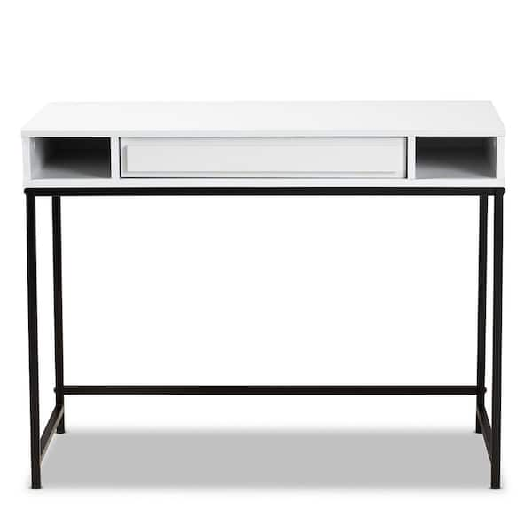 Baxton Studio Cargan 39.4 in. W Rectangular White and Black Particle Board 1-Drawer Desk