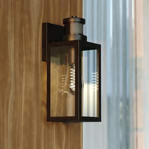 Lombard 4.75 in. 1-Light Black Motion Sensor Dusk to Dawn Outdoor Wall Lantern Clear Glass