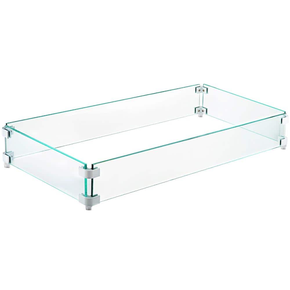 38 in. x 10.5 in. x 6 in. Rectangular Tempered Glass Fire Pit Wind Guard 0.3 in. Thick Flame Shield with Non-Slip Feet