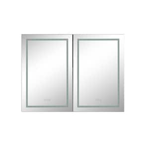 48 in. W x 36 in. H LED Large Rectangular Matte Black Aluminum Alloy Surface Mount Medicine Cabinet with Mirror