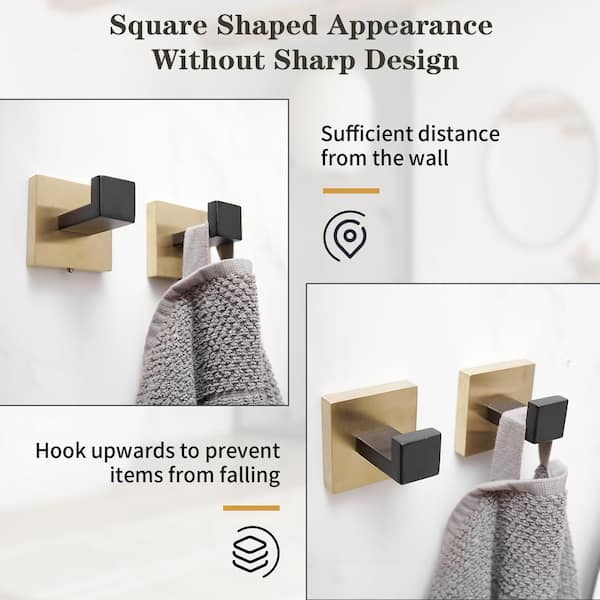 5-Piece Bath Hardware Set with Double Hooks Towel Ring Toilet Paper Holder and 24 in. Towel Bar in Black Gold