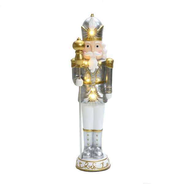 LuxenHome 24.41 in. H White Christmas Nutcracker King with Lights