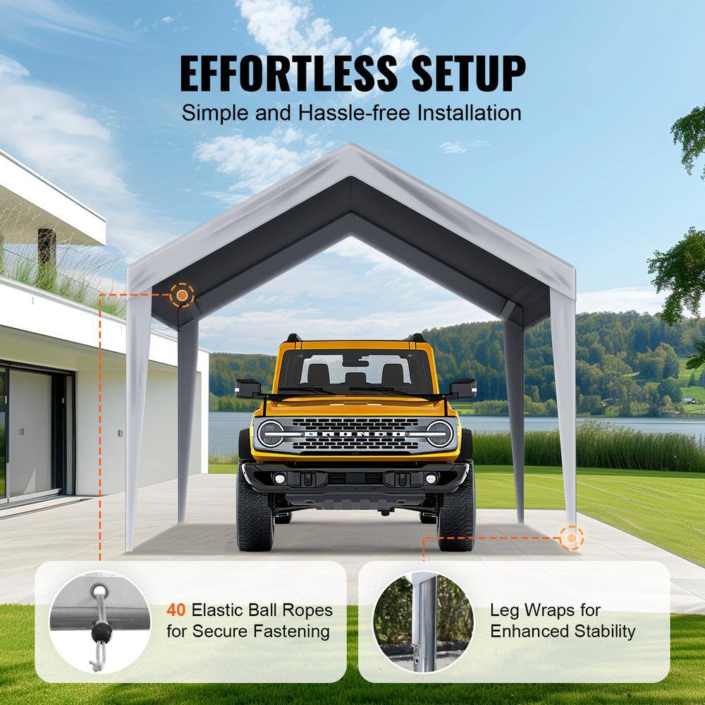 Gray 10' x 20' Waterproof Carport Canopy Cover with Aluminum Frame