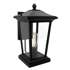 1-Light Black LED Outdoor Wall Lantern Sconce with Seeded Glass