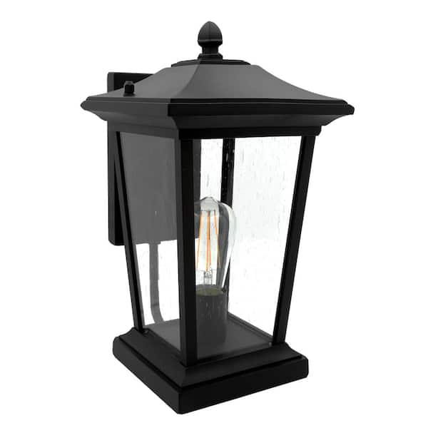 Maxxima 1-Light Black LED Outdoor Wall Lantern Sconce with Seeded Glass